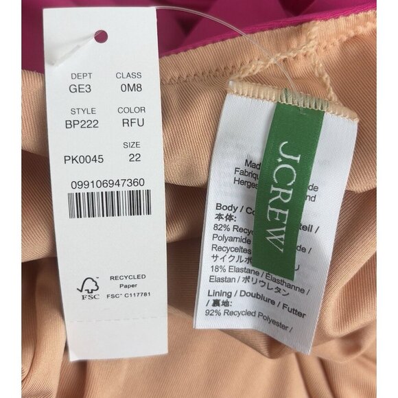 NEW J. Crew Ruched Deep V Plunge Ruffle One Piece Swimsuit Sz 22 Pink 1459 - Picture 3 of 6